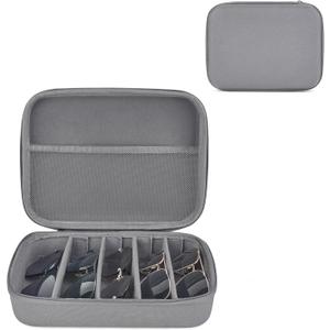 Mkono Travel Sunglasses Organizer Glasses Case Multiple Pairs with Adjustable Slots Eyeglasses Case Storage Box for Men (5 Slots, Gray)