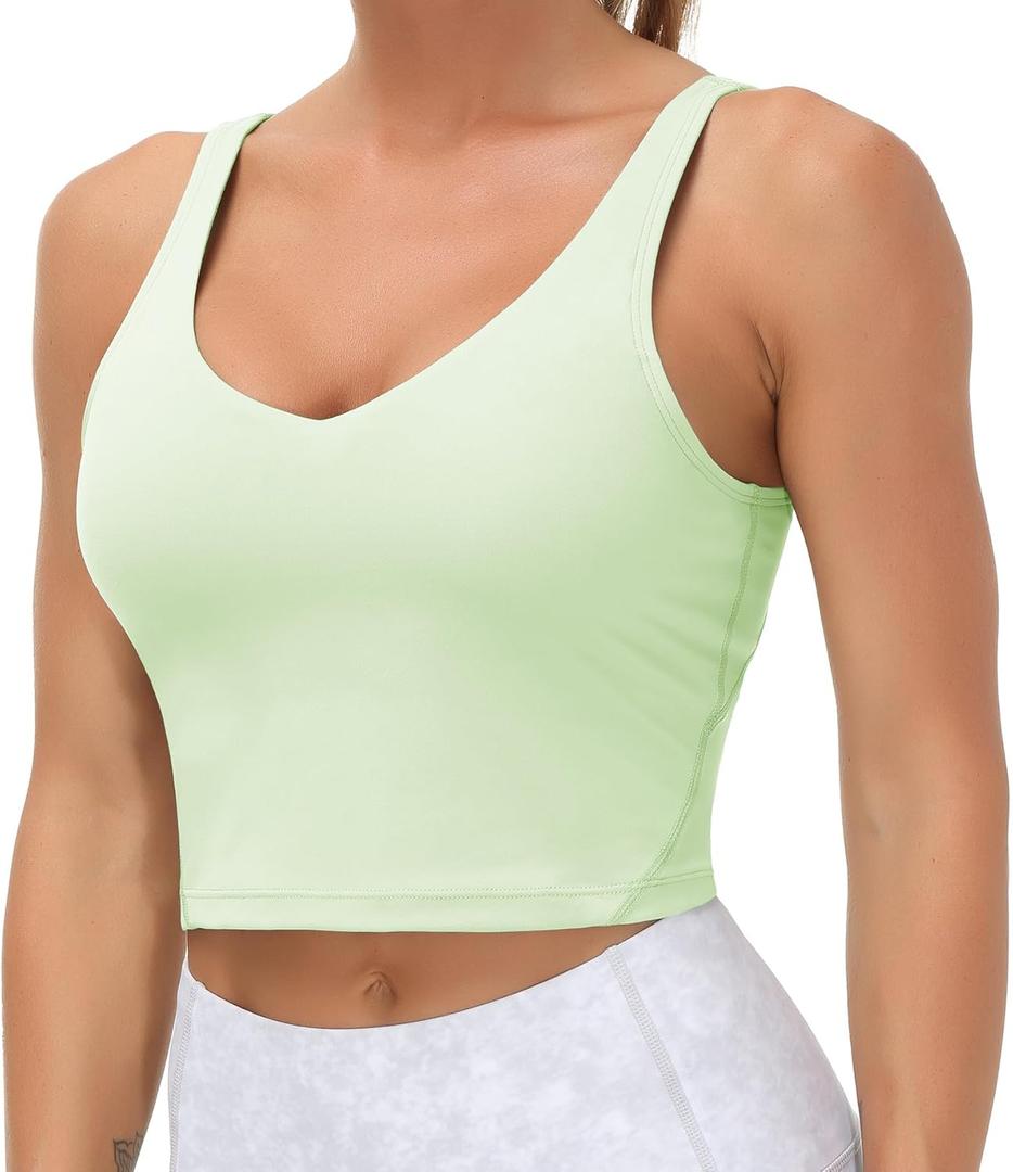 THE GYM PEOPLE Womens' Sports Bra Longline Wirefree Padded with Medium Support (Small, Pale Green)