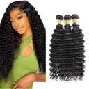 Human Hair Bundles Deep Wave Bundles Human Hair Extensions Soft Brazilian Virgin Deep Wave Human Hair 3 Bundles Natural Color 26 28 30 Inch