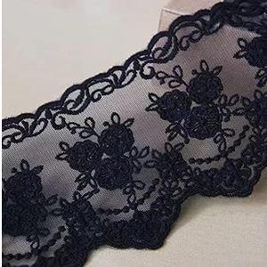 Lace Trim Ribbon, Delicate Crown Ribbon for Crafts Sewing and Bridal Wedding Dress Applique Decorations, 3.3inch Width 5 Yards/Lot (Black)