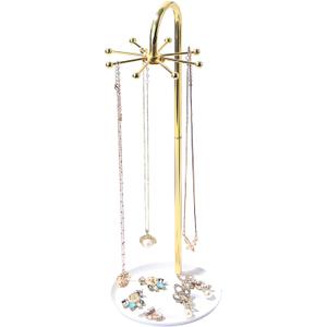 Necklace Holder, Rotating Necklace Display for Vendors, Metal Jewelry Display Stand, Hanging Pandent Chain Tower Rack with 8 Hooks