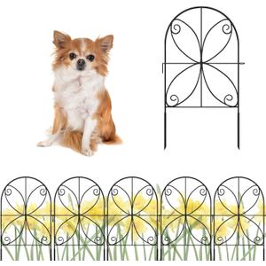 ShopLaLa Garden Fence Animal Barrier (10 Panels) 12in(L) x 24in(H) Rustproof Decorative Metal Wire Fencing Flower Edging for Landscape Patio Outdoor Decor No Dig, Black Yard Fences for Dogs D-B24