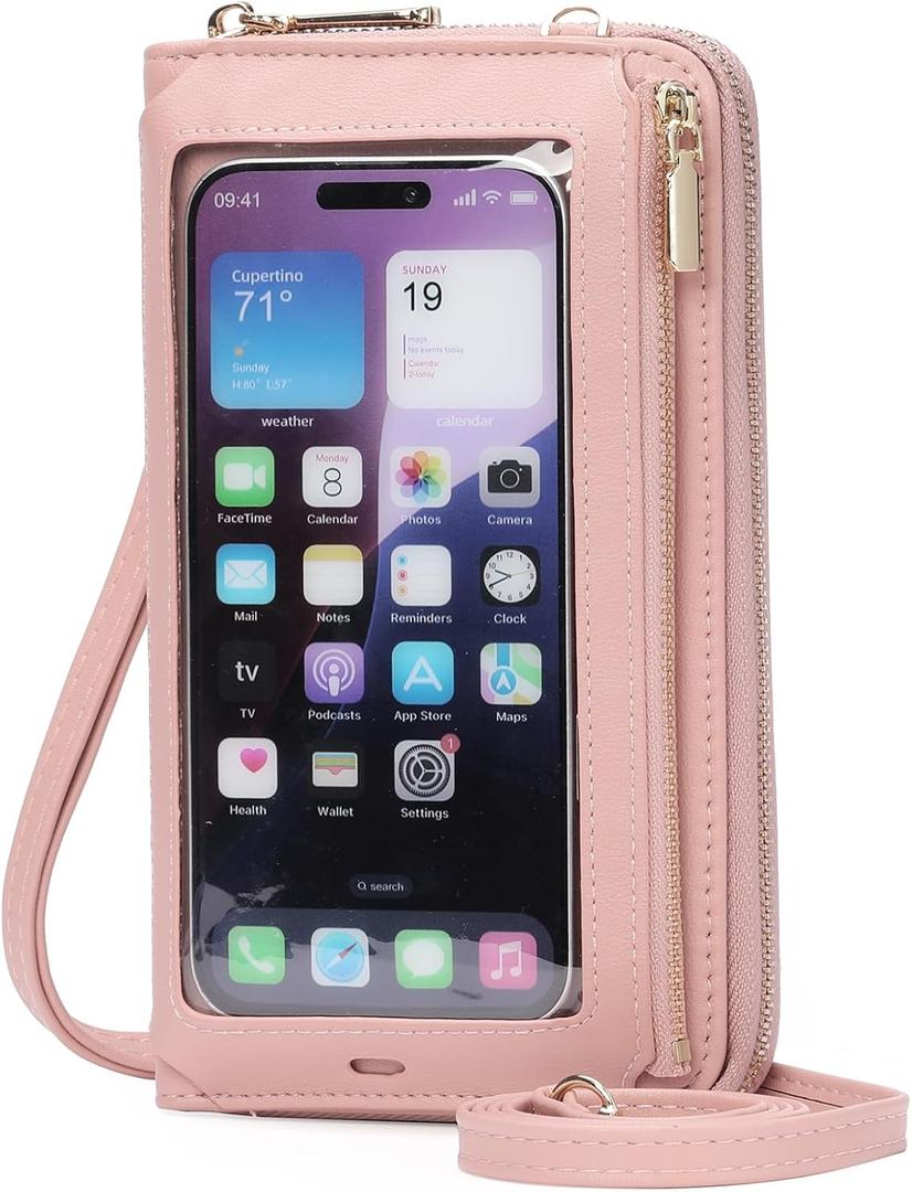 GOIACII Phone Purse Crossbody Bags for Women Small Travel Wallet Touch Screen RFID Blocking (A02 Pink)