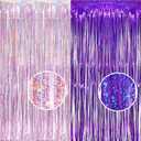 BRAVESHINE Party Decoration Foil Fringe Backdrops - 3.2 ft x 8.2 ft Metallic Tinsel Photo Booth Pros Streamer Curtains for Birthdays Christmas Bridal Bachelorette Party Decorations - 1 Purple 1 Pink