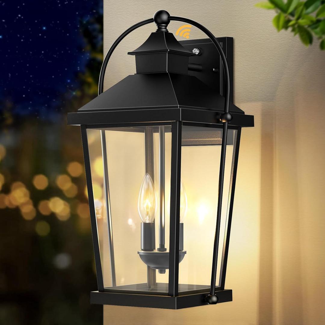 Extra Large 20" Outdoor Wall Lights, 2-Light Dusk to Dawn Porch Light Outdoor, Black Waterproof Exterior Light Fixtures, Anti-Rust Wall Sconce, Modern Outside Lights for House, Garage, Patio (20in)