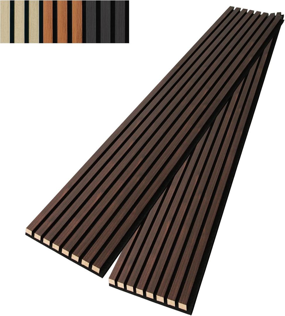 Art3dwallpanels Wood Slat Wall Panel, 108'' x 13'' Wood Panels for Wall 2 Pack 3D Soundproof Wall Panels, Large Acoustic Panels for Interior Ceiling and Wall Decor Noise Reduction,Walnut