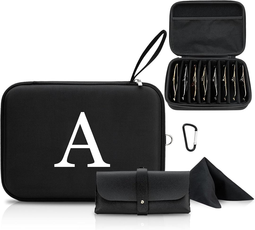 Personalized Initial Hard EVA Shell Sunglass Organizer Case Birthday Gifts for Women Men with Metal Carabiner