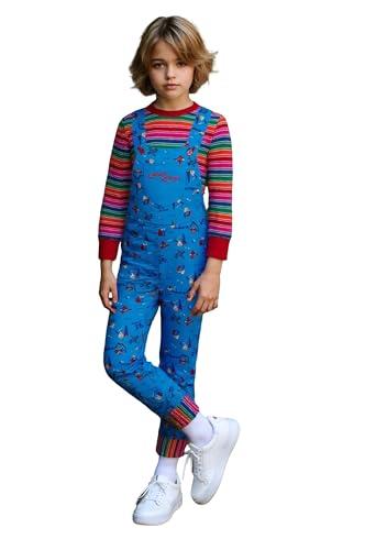 LOKETA Kids Boys Girls Chucky Costume Halloween Rainbow Stripe Jumpsuit Good Guys Doll Cosplay Overall (140(8-9Years)), M