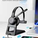 Wireless Headset with Microphone, Bluetooth Headset with Mic, Noise Cancelling Computer Headset, USB Dongle & Charging Base, Mute, for Work/Office/PC/Laptop/Call Center/Zoom/Teams, Black