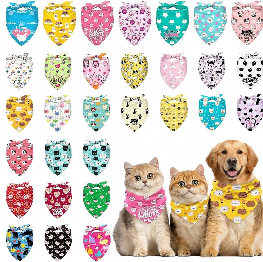 30 Pack Dog Bandanas Bulk, Cute Pet Bandanas for Dogs, Assorted Patterns Dog Scarves for Shelters, Rescues, Pet Parties, Birthdays & Events (30 Pcs Plaid Cat Bandanas Paw Print Dog Scarf)