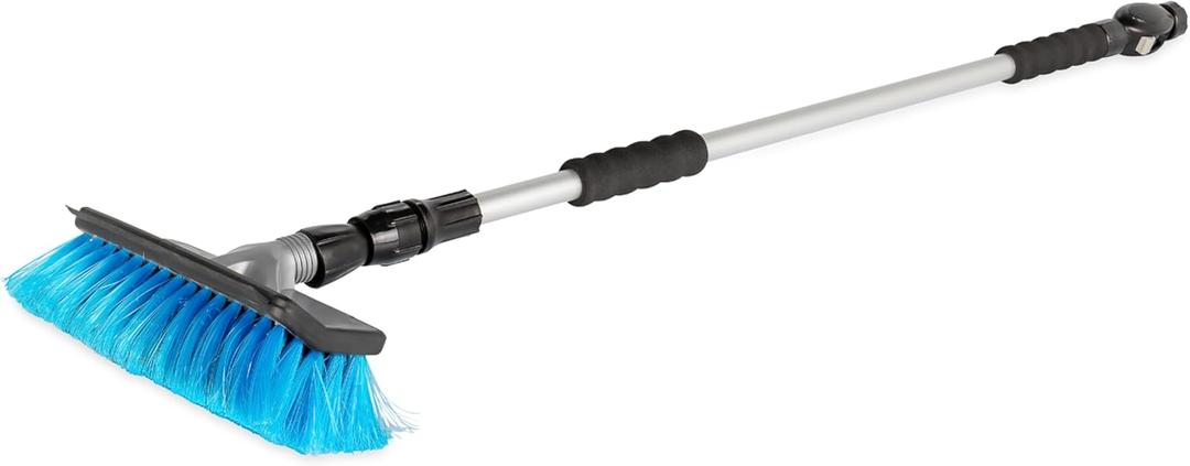 Camco RV Flow-Through Wash Brush - Features an Adjustable Handle, a Standard Garden Hose Connection, and an On/Off Button to Control Water Flow (43633)