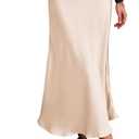 PRETTYGARDEN Women's Satin Skirts Dressy Casual 2025 Fall High Waisted Cocktail Wedding Flowy Elegant A Line Midi Skirt (Beige, Small)