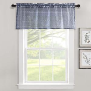 Lush Decor Farmhouse Textured Sheer Window Curtain Valance, 52"W x18"L, Navy