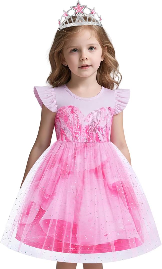 Good Witch Costume Pink Princess Dress Kids Halloween Costumes Witch Dress with Star Crown (11-12 Years)