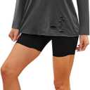 SOFIA'S CHOICE Women's Distressed Long Sleeve T Shirts Ripped Crewneck Loose Fit Tee Tops Dark Grey Small (Gray, S)