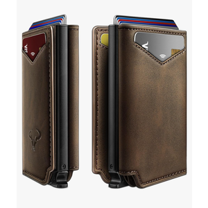 BULLIANT Men Wallet Leather Wallet Card Holders Money Clip for Men 10Cards-Magnetic Flip on Metal Case