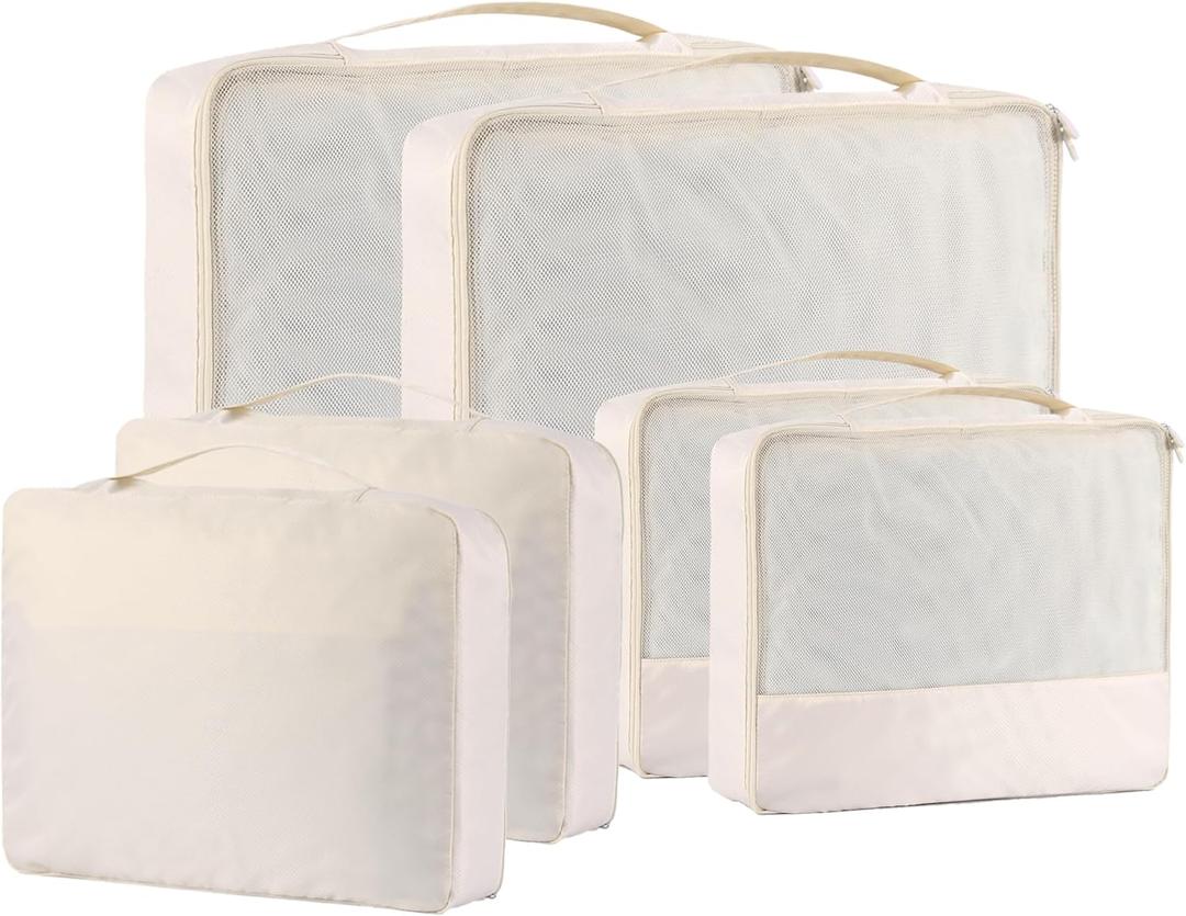 DoubleTrip Packing Cubes for Suitcases Carry on Luggage Organizer 6 Set Travel Accessories Lightweight Storage Bag Space Saver Clothes Pouch Large (Cream)