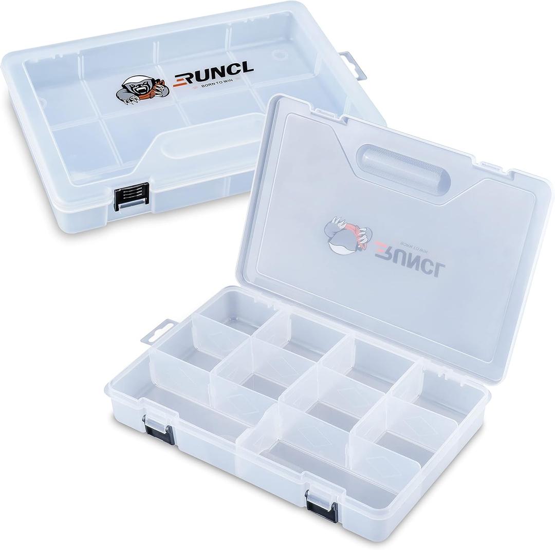 RUNCL Fishing Tackle Box, Plastic Storage Box with Removable Dividers, 3500/3600/3700 Tackle Boxes Organizer - Fishing Combo Set, Clear Tackle Storage Trays For Lures, Baits - Fishing Tool Kit