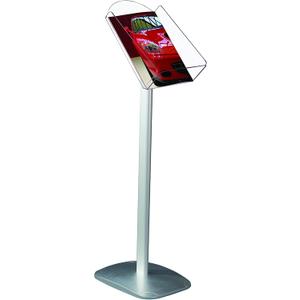 M&T Displays Advertising Brochure Stand 8.5x11 Inch Paper Area Portrait, Free Standing Literature Document Brochure Holder Sign Holder Silver Anodized Aluminum Body and Acrylic Shelf