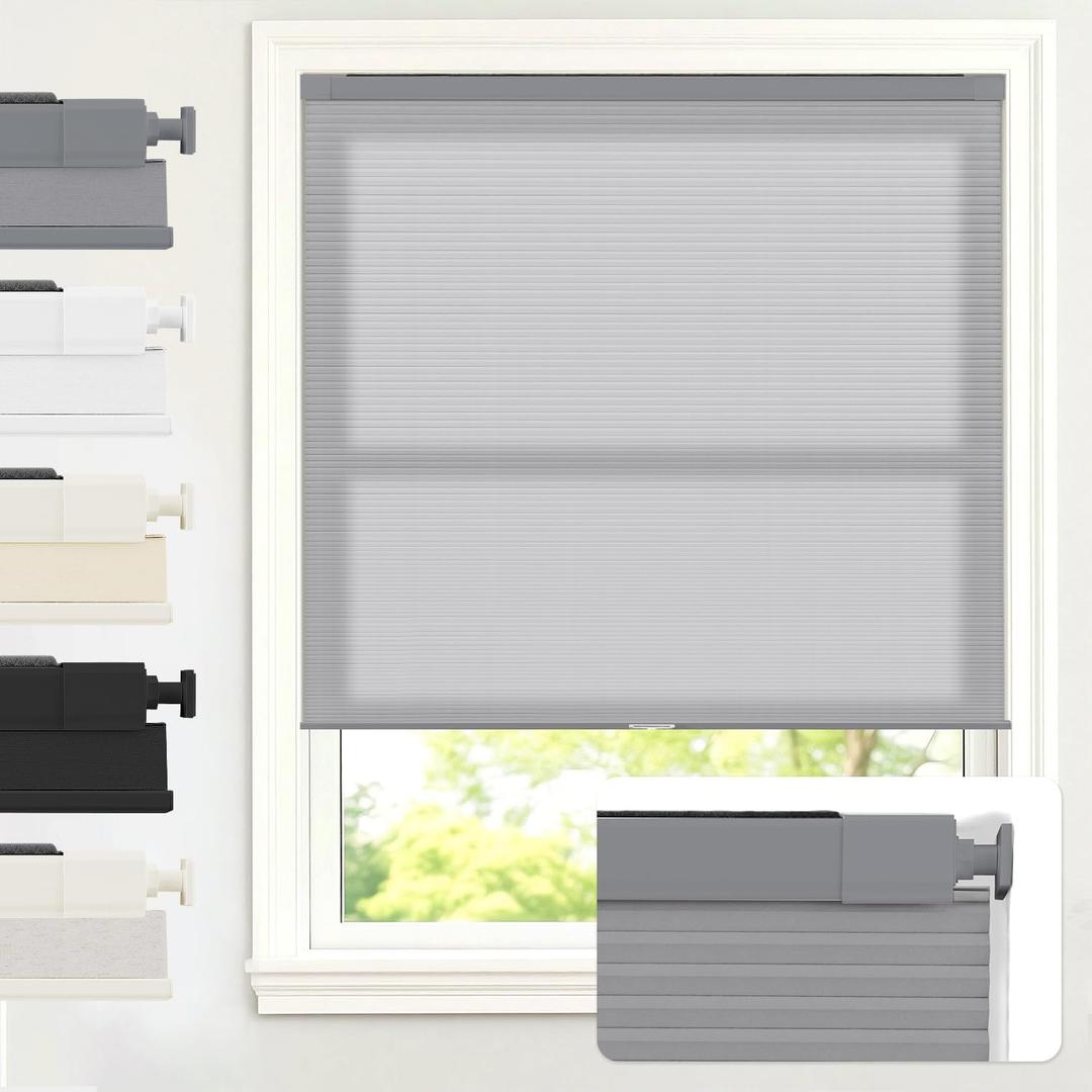 AOSKY No Tools No Drill Cordless Cellular Shades Blinds for Indoor Windows, Light Filtering Thermal Insulated Honeycomb Window Blinds Shades for Living Room Bedroom, 31" W x 48" H, Grey