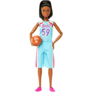 Barbie Careers Fashion Doll & Accessories, Made to Move Brunette Basketball Player Wearing Removable Uniform with Ball, 22 Bendable Joints