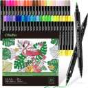 Ohuhu Markers Brush Tip 48-colors with 36-sheet Coloring Book - Double Tipped Markers for Adults Coloring Books - Art Marker Set Bundles with 100% Bleed-proof Pages - Fine & Brush Dual Tips, 48 Colors & 36 Pages Diverse Coloring Book