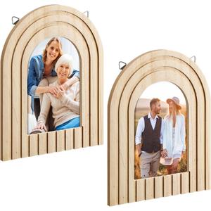 Pinkunn Set of 2 Boho Wood Wall Hanging Photo Frame Home Decor Arched Picture Frame Acrylic Panels Vertical Gradient Modern Postcard for House Office(5 x 7 Inch,Wood Color)