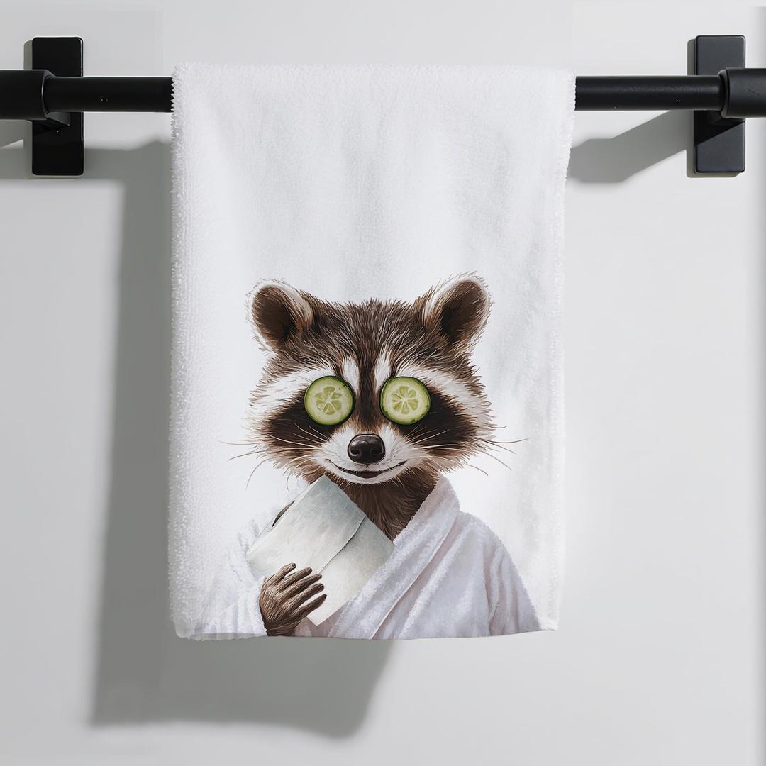 Eieanao Funny Raccoon Gifts Hand Towel for Bathroom, Raccoon Microfiber Dish Towel, Cute Raccoons Farmhouse Washroom Decor, Funny Animal Bathroom Decor, 16x24 Inch