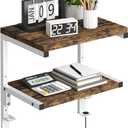 Clamp on Desk Organizer Shelf, Heavy-Duty Desk Extender Side Table with 2-Tier Adjustable Storage Shelves for Desktop Accessories, Gaming Devices, White