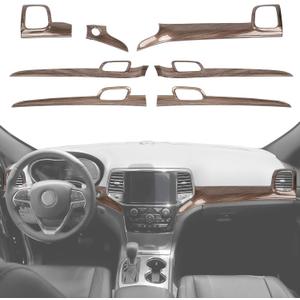 Hoolcar Center Console Dashboard Panel Trim Kit & Interior Door Handle Cover Kits Compatible with Jeep Grand Cherokee 2011-2020, Wood Grain