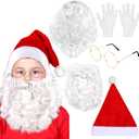 Eurzom 5 Pcs Christmas Santa Costume Set White Santa Claus Wig and Beard Christmas Hat Glasses and Gloves for Christmas Cosplay Party Photo Prop