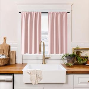 RYB HOME 100% Blackout Short Curtains for Small Window, Thermal Insulated Total Room Darkening Noise Reducing Curtains for Kitchen Bathroom Basement, 42 inches Wide by 45 inches Long, Baby Pink