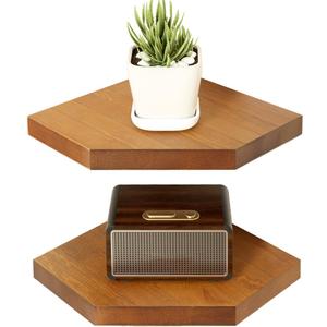 Habudda Corner Shelves, Wall Mounted Storage Display Shelves for Living Room Bedroom Bathroom Kitchen, Rustic Decor Solid Pine Wood, Golden Walnut