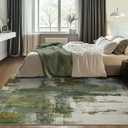 Kelarea Living Room Rug, 4x6 Rug Modern Abstract Washable Rugs Green Faux Wool Vintage Carpets, Non Slip Rugs for Bedroom, Dining Room, College Dorm, Kids Playroom, Home Office