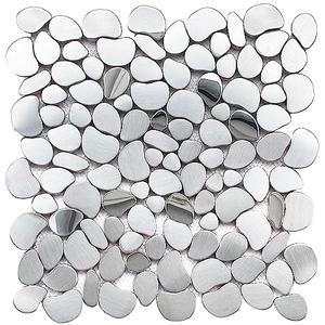 Primoon Metal Pebble Mosaic Tiles, 5 Sheets Stainless Steel Backsplash Tile Mesh Mounted, Silver Metal Tile for Kitchen Bath Backsplash Shower Floor