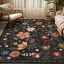 Washable Area Rugs, Floral Rug, Large Carpet for Living Room Bedroom,8'x 10',Black