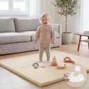 Huloo Sleep Baby Play Mat 50x50 Inches,1.3" Thick Padded Waterproof Floor Cushion & Playpen Mat with Vegan Leather,Non-Slip & Non-Toxic Nursery Rug for Infants, Toddlers & Kids(Beige)