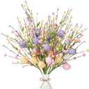 Sggvecsy Artificial Easter Stems 6 Pcs Spring Berry Picks with Eggs Colorful Berries Leaves Twig Branches Sprays for Easter Celebration Arrangement Centerpiece Home Vase Decor