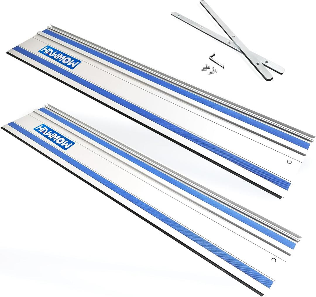 110" Track Saws Guide Rail Replacement for Makita and Fit for Festool, Includes 2 PCS 55" Aluminum Extruded Guided Rails and 2 Guide Rail Connectors for Woodworking Longer Cuts, Sliver, 110"=2 PCSX 55"