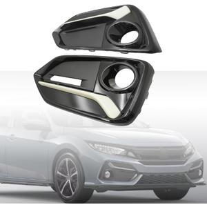 GXARTS 2PCS Black Left and Right Side Front Bumper Fog Light Covers Compatible with Honda Civic 5 Door Hatchback 2017-2021