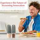 Urban Noon Gravity Salt and Pepper Grinder Set - Battery Operated Electric Grinders with Light (2 Matte Gray Mills) - Automatic One Handed Operation - Electronic Adjustable Shakers - Ceramic Grinders