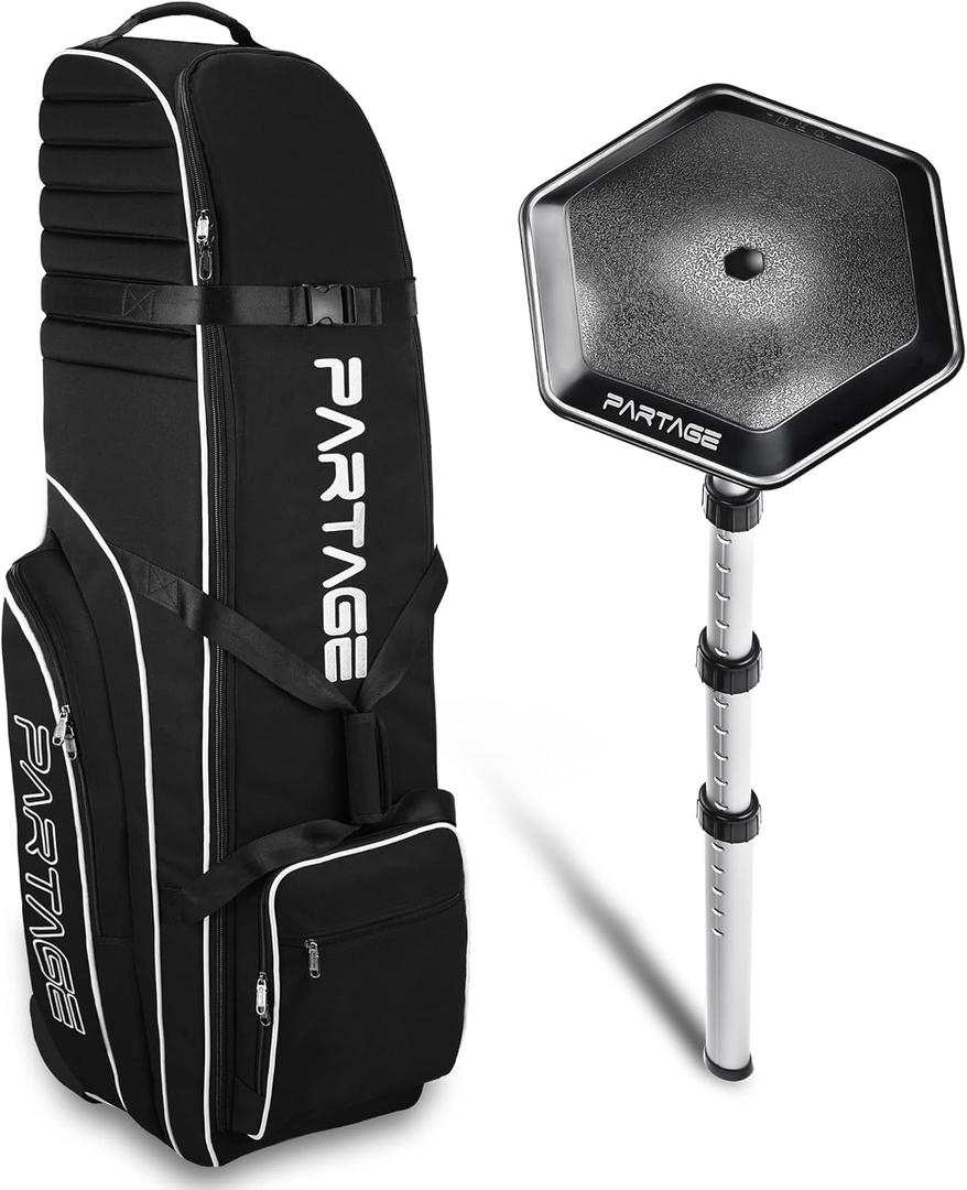 Partage Golf Travel Bag with Wheels, Golf Travel Case for Airlines, 900D Heavy Duty Oxford -Black (Black+Support System)