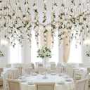Lyrow 60 Pack Artificial Flower Hanging Flowers Ornament Floating Garland Ceiling Rose Strings for Wedding Anniversary Engagement Marriage Proposal Floral Birthday Party Decor (Rose,White)