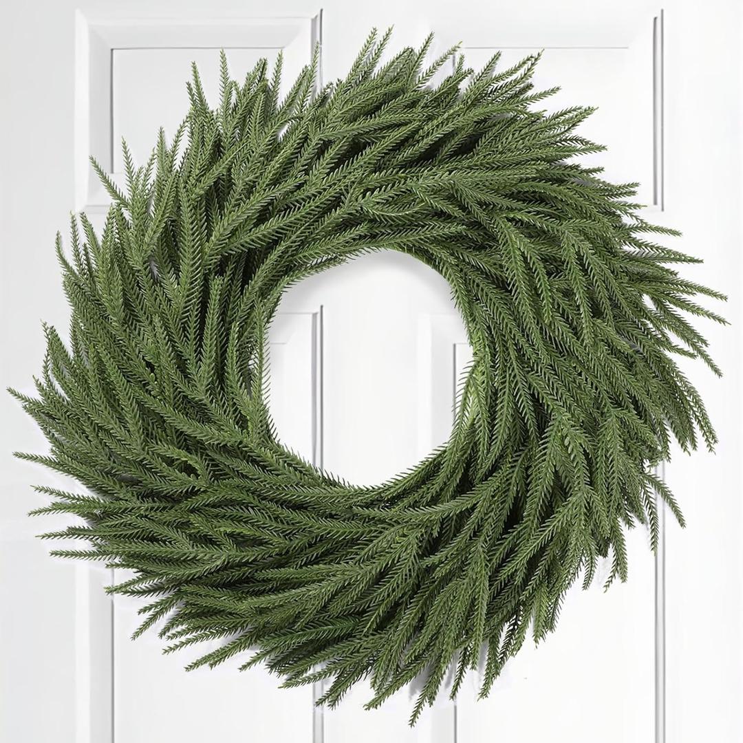 24 Inch Christmas Wreaths for Front Door Wall Fireplace Decoration Artificial Green Xmas Norfolk Wreath for Indoor Outdoor Home Holiday Decor