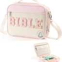Bible Cover Case for Women, Large Chenille Letter Bible Bag with Shoulder Strap,Pink Bible Carrying Tote Bags for Bible Study Accessories, for Women Lady Teen Grils