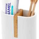 rejomiik Matte White Toothbrush Holders Electric Toothbrush Holder for Bathrooms, Bamboo Tooth Brushing and Toothpaste Storage Organizer for Sink, Countertop (2 Slots)