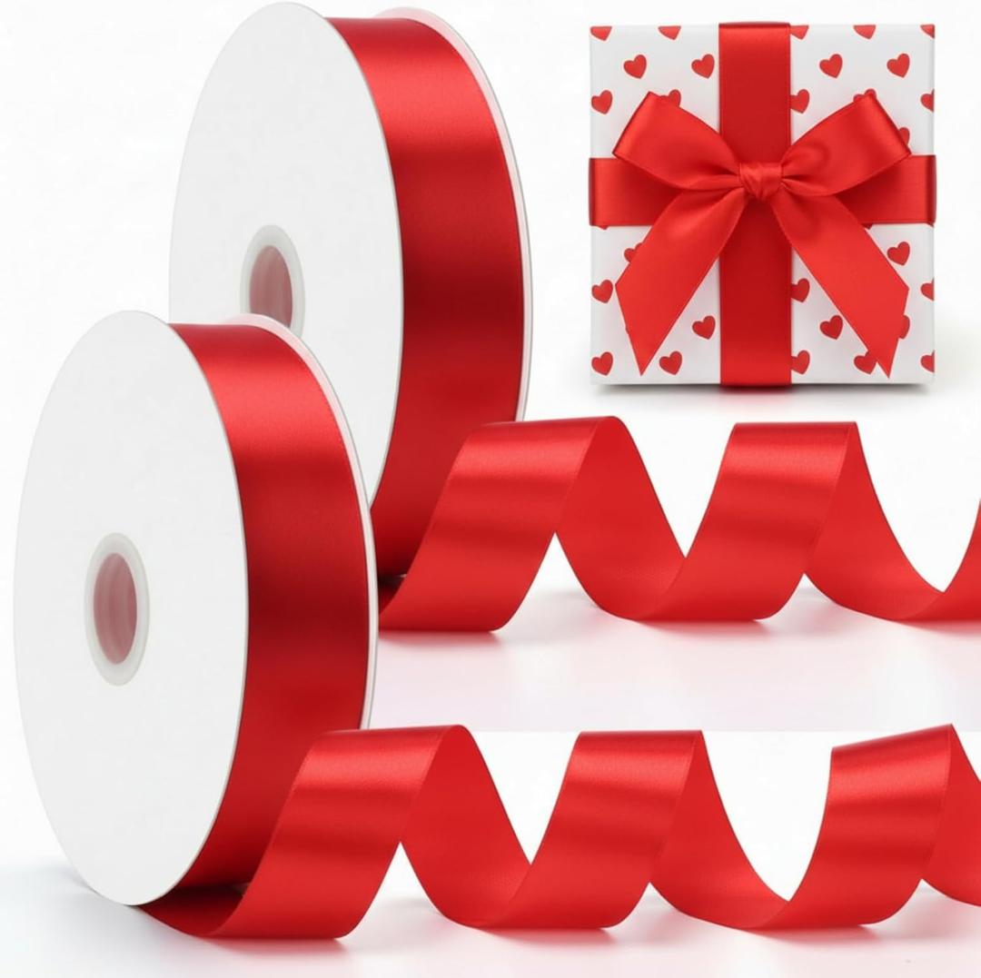 Lyrow Red Ribbon 1.5 Inch x 300 Yards, Wide Red Satin Ribbon for Gift Wrapping DIY Crafts Roses Tree Mother's Day Wreaths Baby Shower Flower Bouquet Wedding Party Decor, 1-1/2 Inch