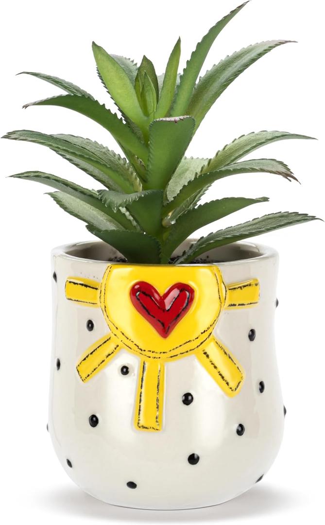 DEMDACO Heartful Home by Tracy Pesche Collection Yellow Sun Black Dot 2 x 1.5 Stoneware Decorative Home Table Top Dcor
