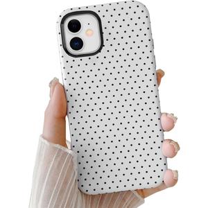 Cute Case for iPhone 12 Mini, Polka Dot Phone Case for iPhone 13 Mini Aesthetic Pattern Design, Hybrid 2-Layer Shockproof Protective Cover for Girls Women (White,12mini/13mini)