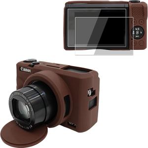 VOVMOEYA Camera Case for Canon Powershot G7 X Mark III with 2PCS Screen Protector,Full Pritection Soft G7X III Silicone Case Detachable Lens Cover Protective Cover for Canon G7XIII G7X3-Brown